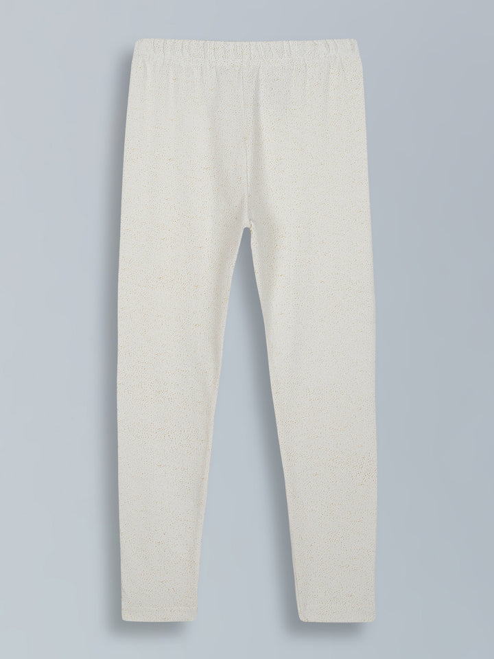 Elegant ivory gold sparkle leggings - Urbanrac