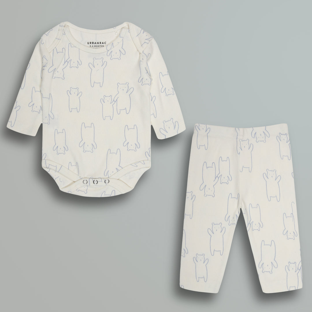 Cotton Onesies and Pant Set for Babies | Sleepwear | Bear Print - Urbanrac