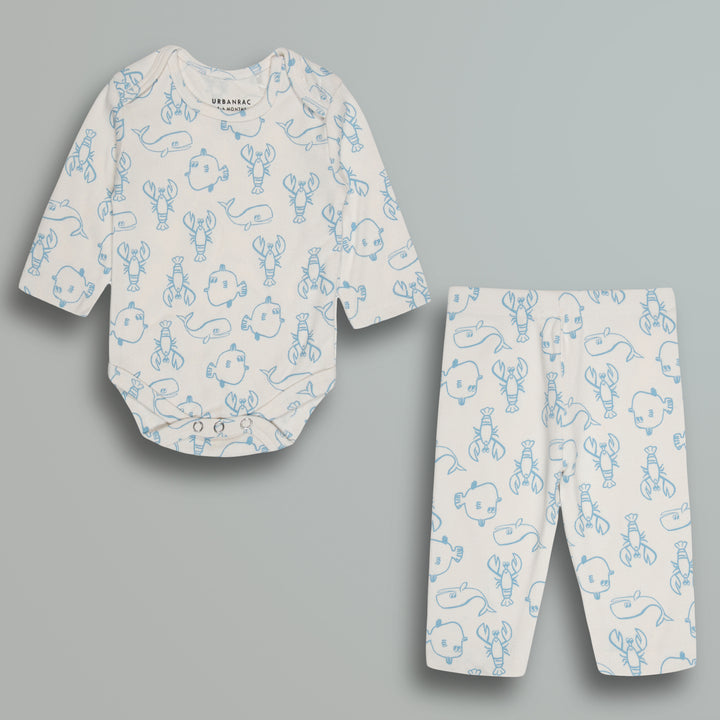 Cotton Onesies and Pant Set for Babies | Sleepwear | Sea Animals Print - Urbanrac