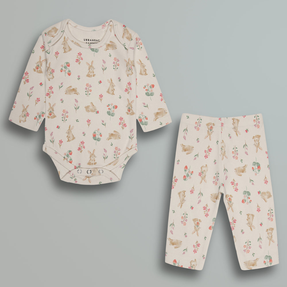Cotton Onesies and Pant Set for Babies | Sleepwear | Bunny Floral Print - Urbanrac