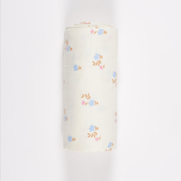 GOTS Certified Organic Muslin Baby Swaddles - Pack of 2 - Floral print and Solid Peach - Urbanrac
