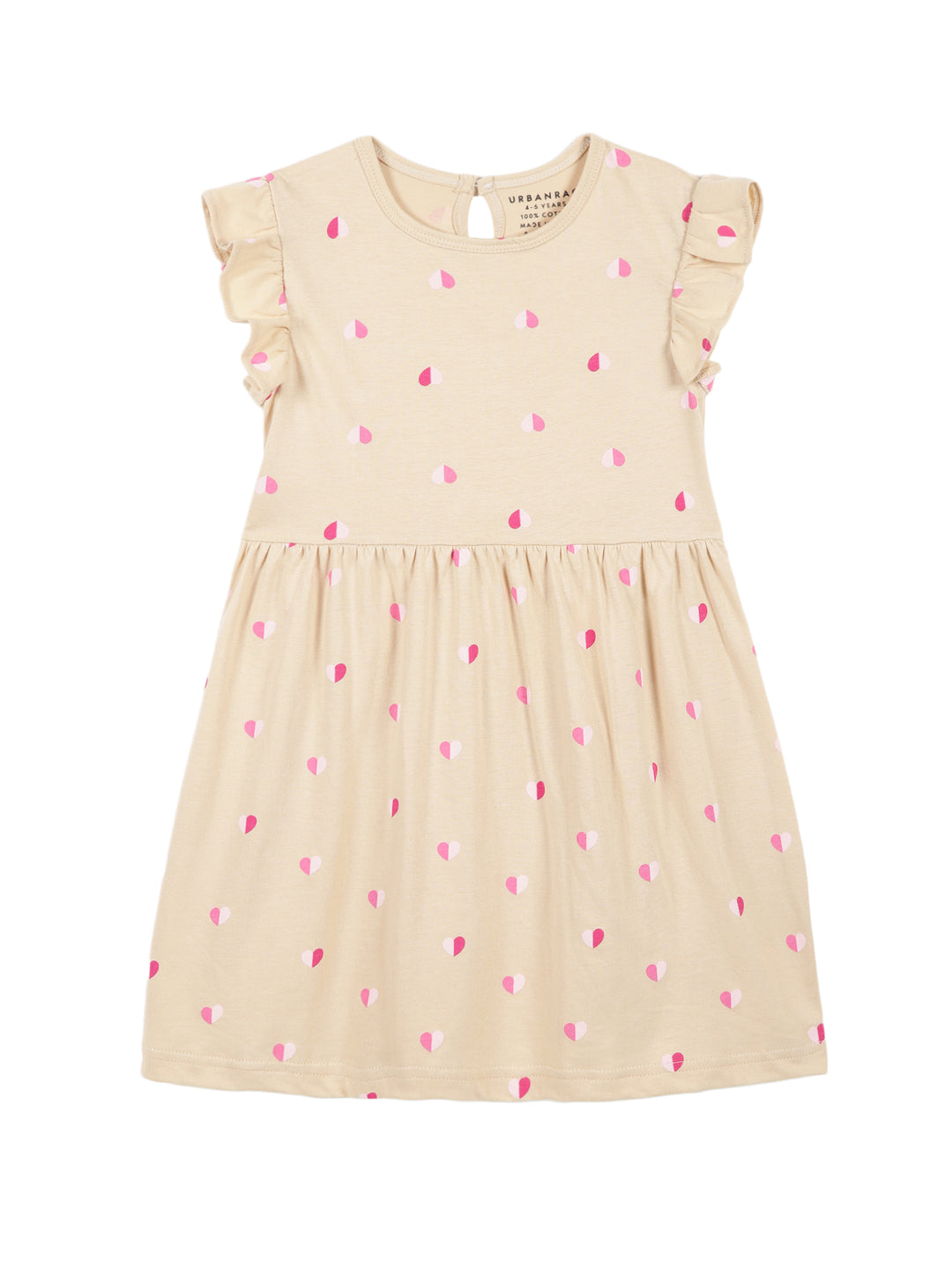 Beige Frill Sleeves Cotton Dress for Little Girls - Urbanrac