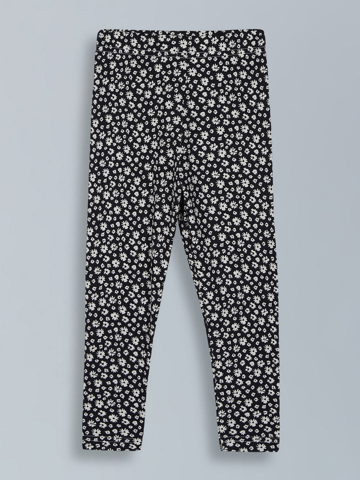 Black floral print leggings for little girls - Urbanrac