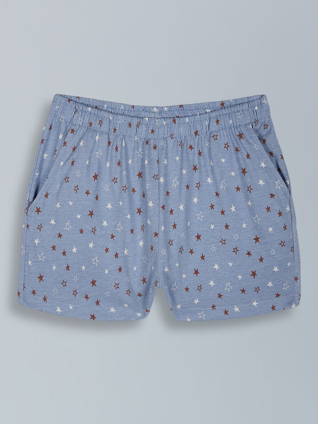 Girls Denim Blue Star Print Cotton Shorts - Urbanrac