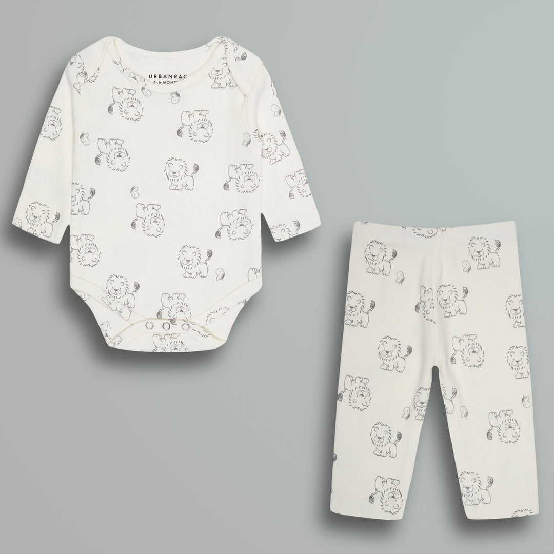 Cotton Onesies and Pant Set for Babies | Sleepwear | Lion Print - Urbanrac