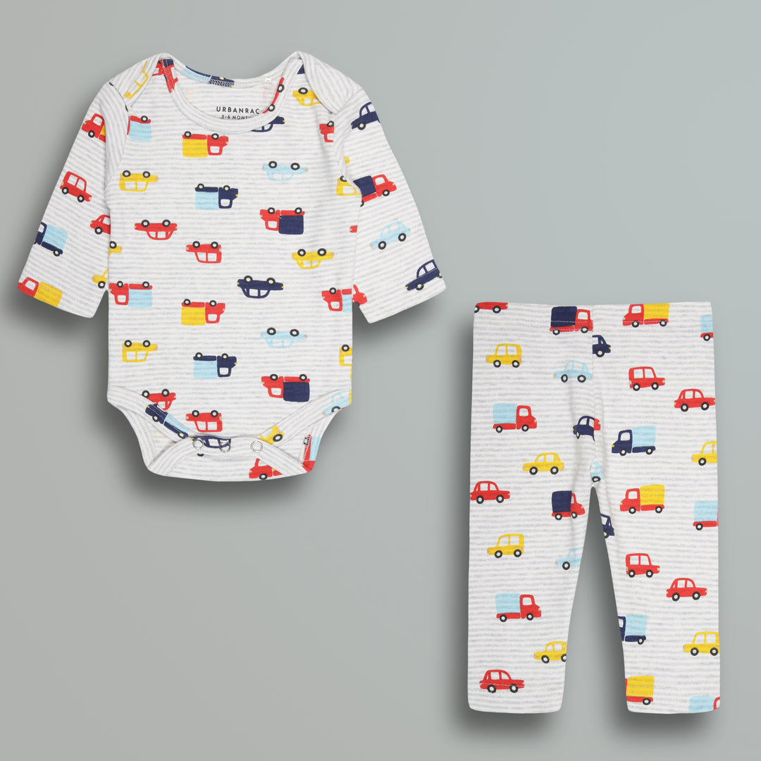 Cotton Onesies and Pant Set for Babies | Sleepwear | Cars and Trucks Print - Urbanrac