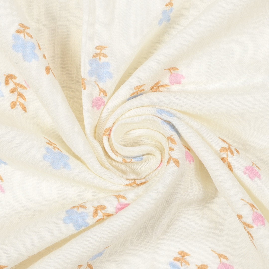 GOTS Certified Organic Muslin Baby Swaddles - Pack of 2 - Floral print and Solid Peach - Urbanrac