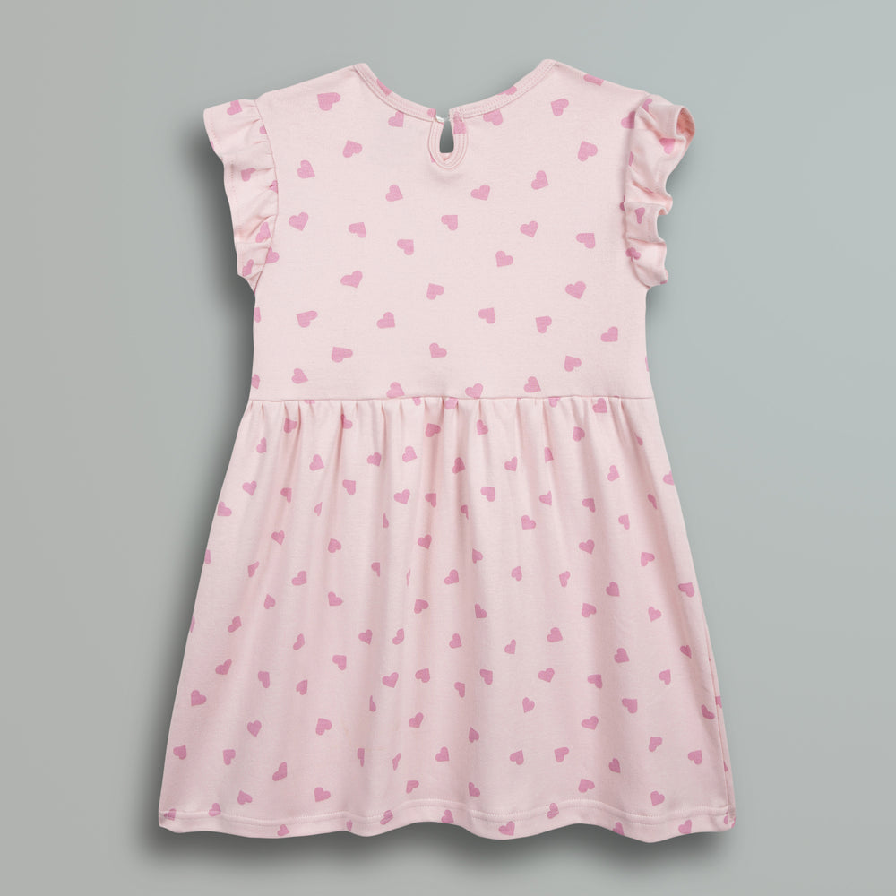 Pink Hearts Print Frill Sleeves Cotton Dress for Little Girls - Urbanrac