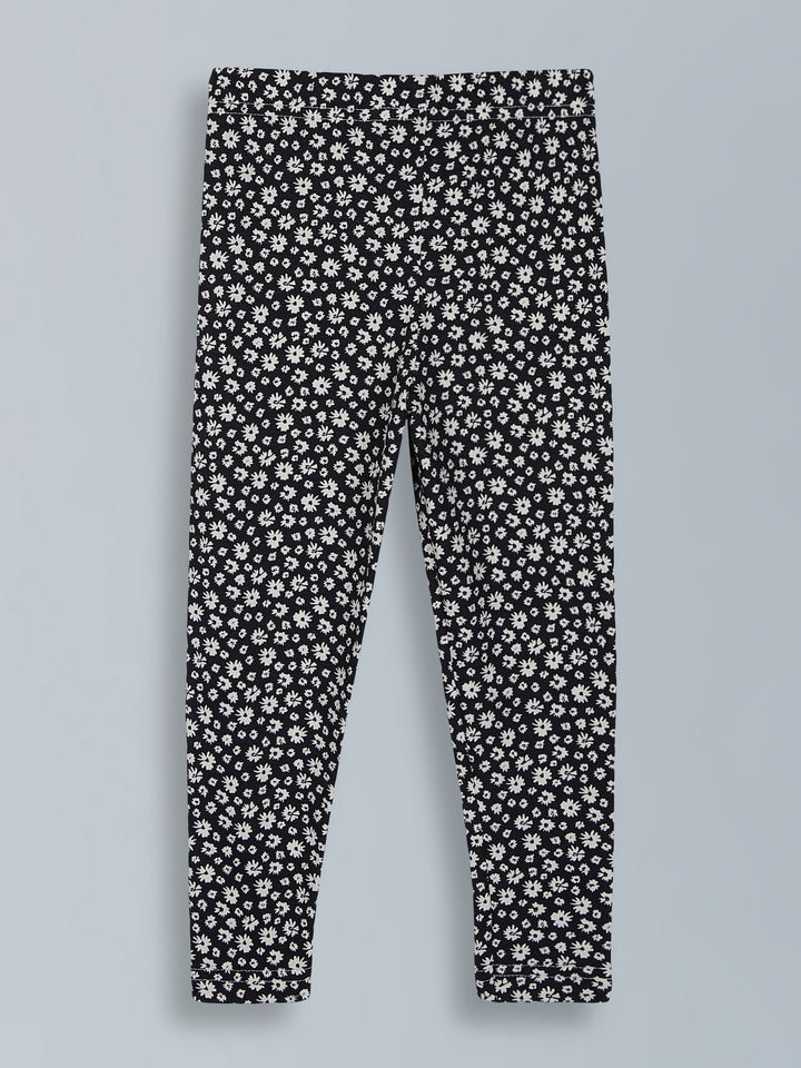Black floral print leggings for little girls - Urbanrac