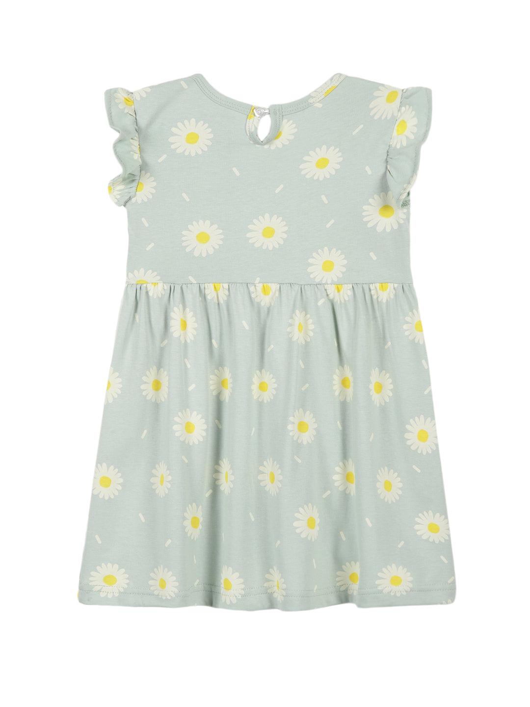Pastel Aqua Green Floral With Frill Sleeves Cotton Dress for Little Girls - Urbanrac
