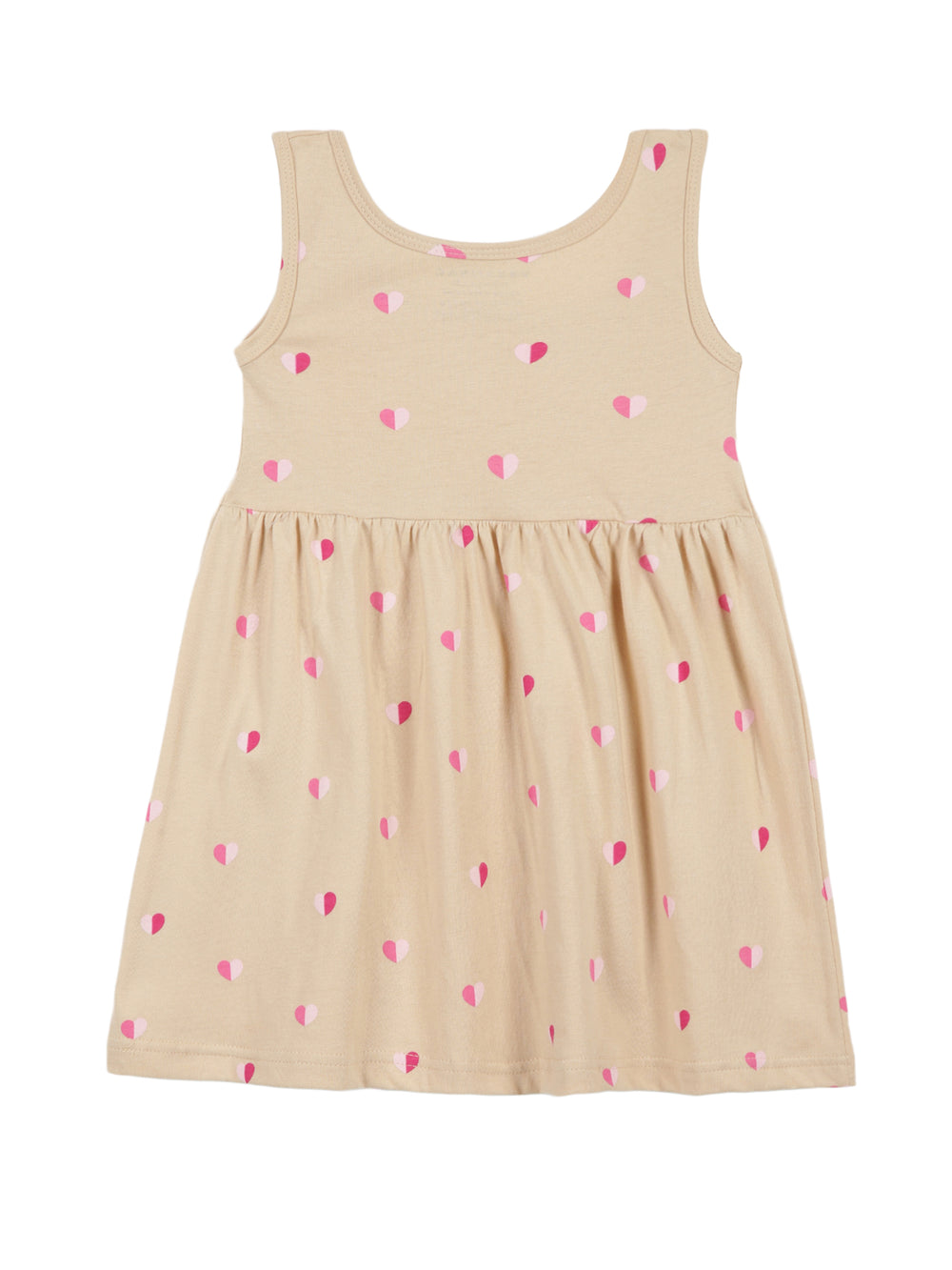 Beige Heart Print Sleeveless Cotton Dress for Little Girls - Urbanrac
