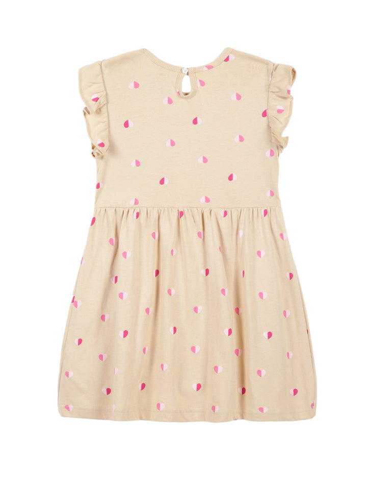 Beige Frill Sleeves Cotton Dress for Little Girls - Urbanrac