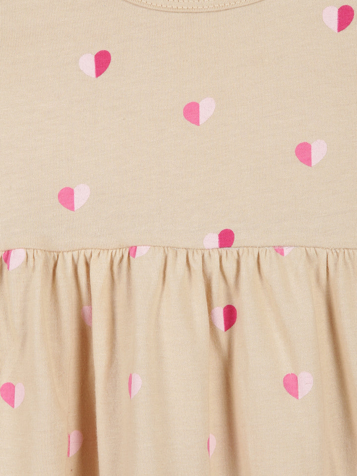 Beige Heart Print Sleeveless Cotton Dress for Little Girls - Urbanrac