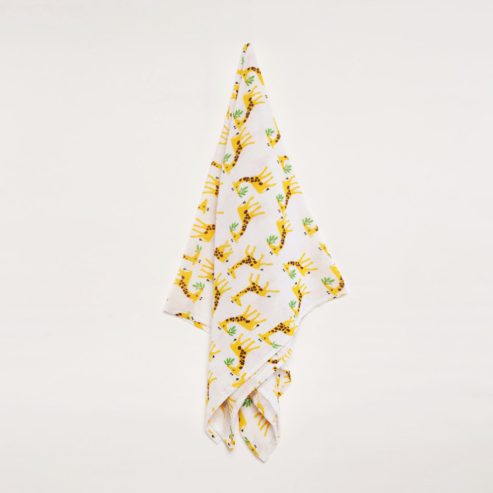 GOTS Certified Organic Muslin Baby Swaddles - Pack of 2 - Animal print and Solid Gray - Urbanrac