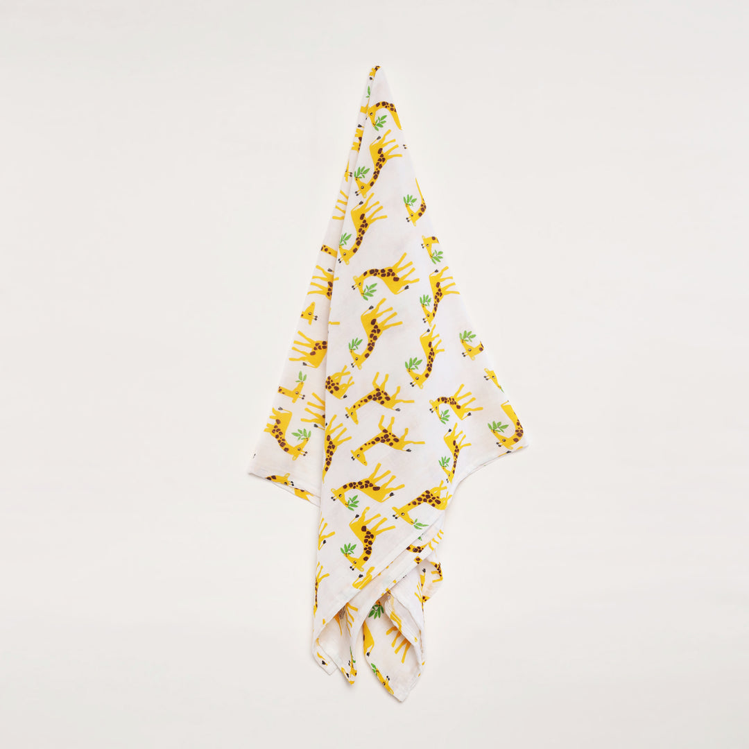 GOTS Certified Organic Muslin Baby Swaddles - Pack of 2 - Animal print and Solid Gray - Urbanrac