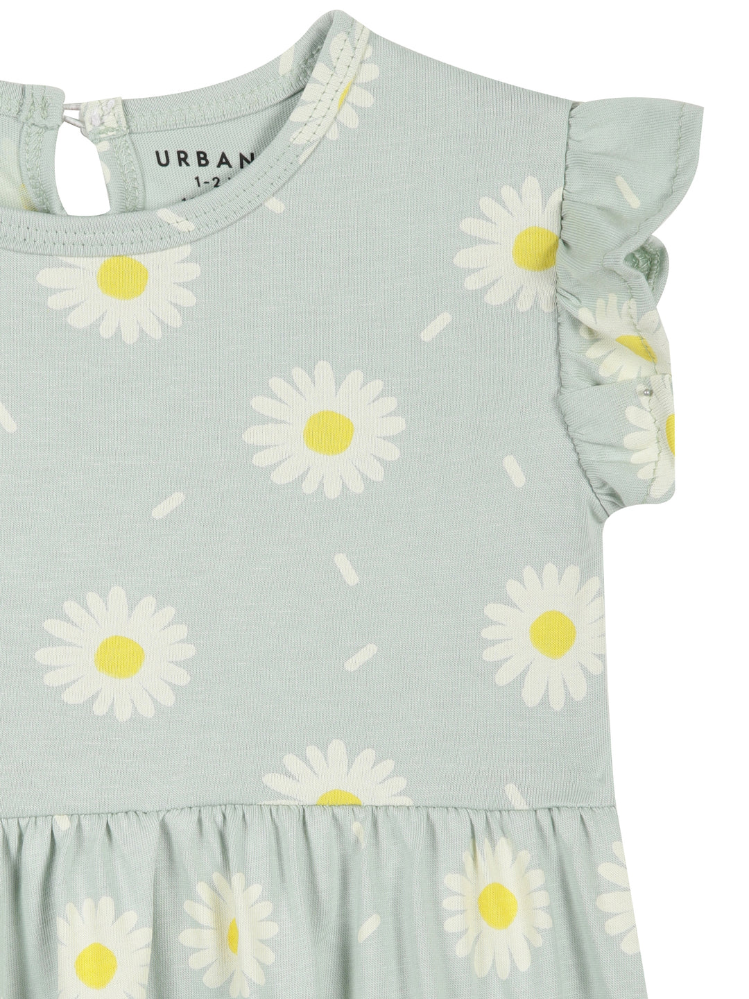 Pastel Aqua Green Floral With Frill Sleeves Cotton Dress for Little Girls - Urbanrac
