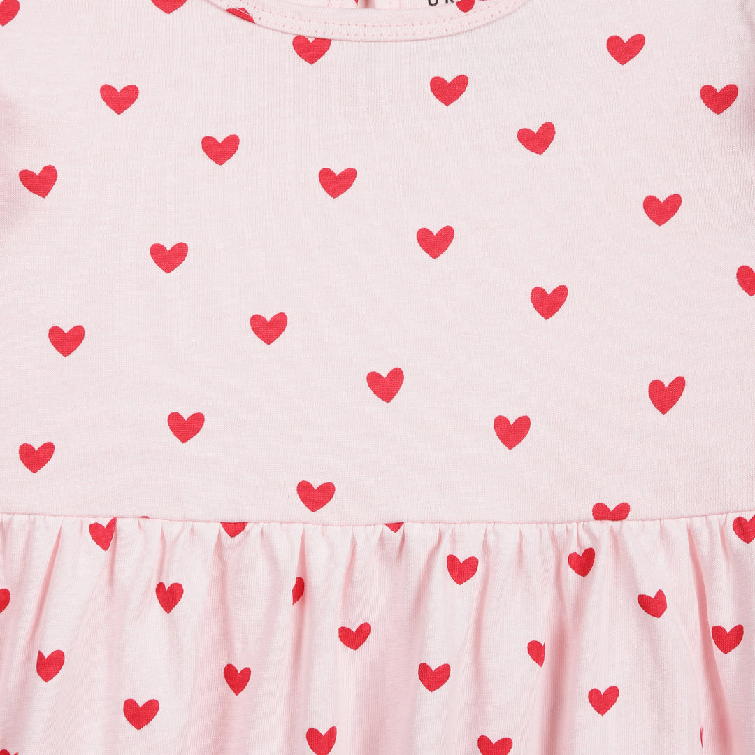 Pink Red Hearts Print Frill Sleeves Cotton Dress for Little Girls - Urbanrac