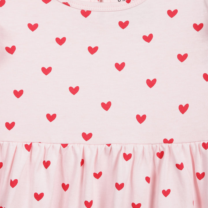 Pink Red Hearts Print Frill Sleeves Cotton Dress for Little Girls - Urbanrac