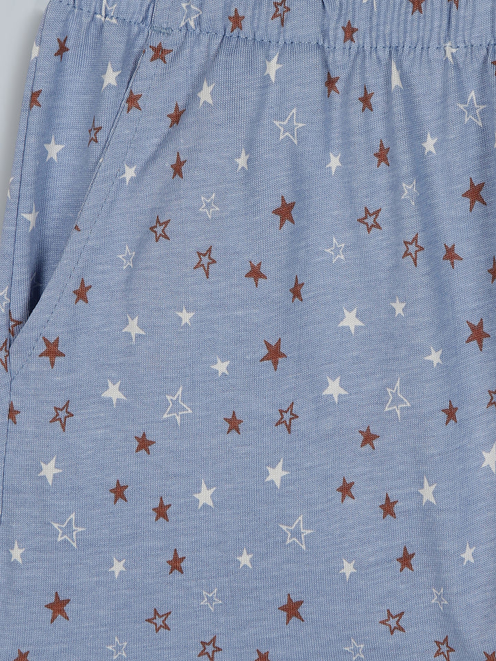 Girls Denim Blue Star Print Cotton Shorts - Urbanrac