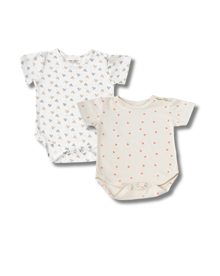 2 Pack Onesies - Strawberry Print + Grey print - Urbanrac