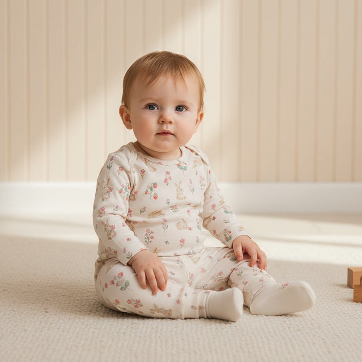 Cotton Onesies and Pant Set for Babies | Sleepwear | Bunny Floral Print