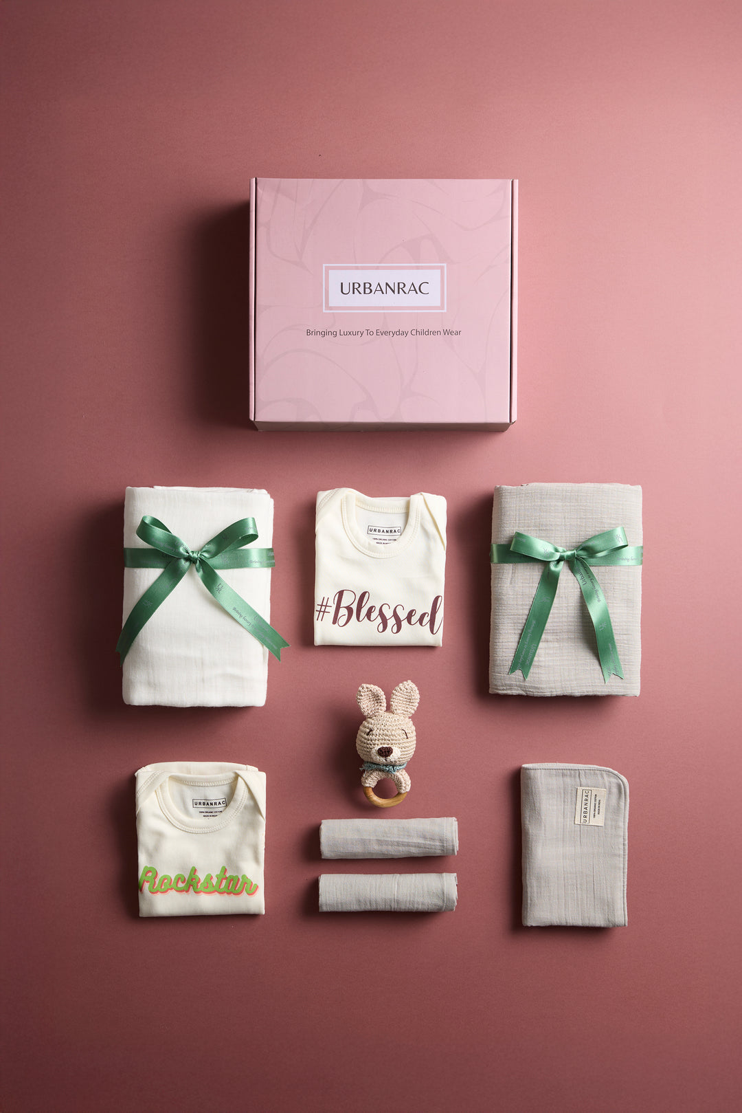 Urbanrac Luxury Baby Gift Set – GOTS Certified Organic Muslin Essentials With Onesies- Unisex