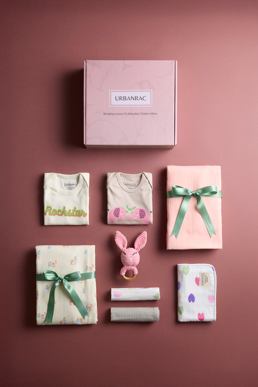 Urbanrac Luxury Baby Gift Set – GOTS Certified Organic Muslin Essentials - with Onesies