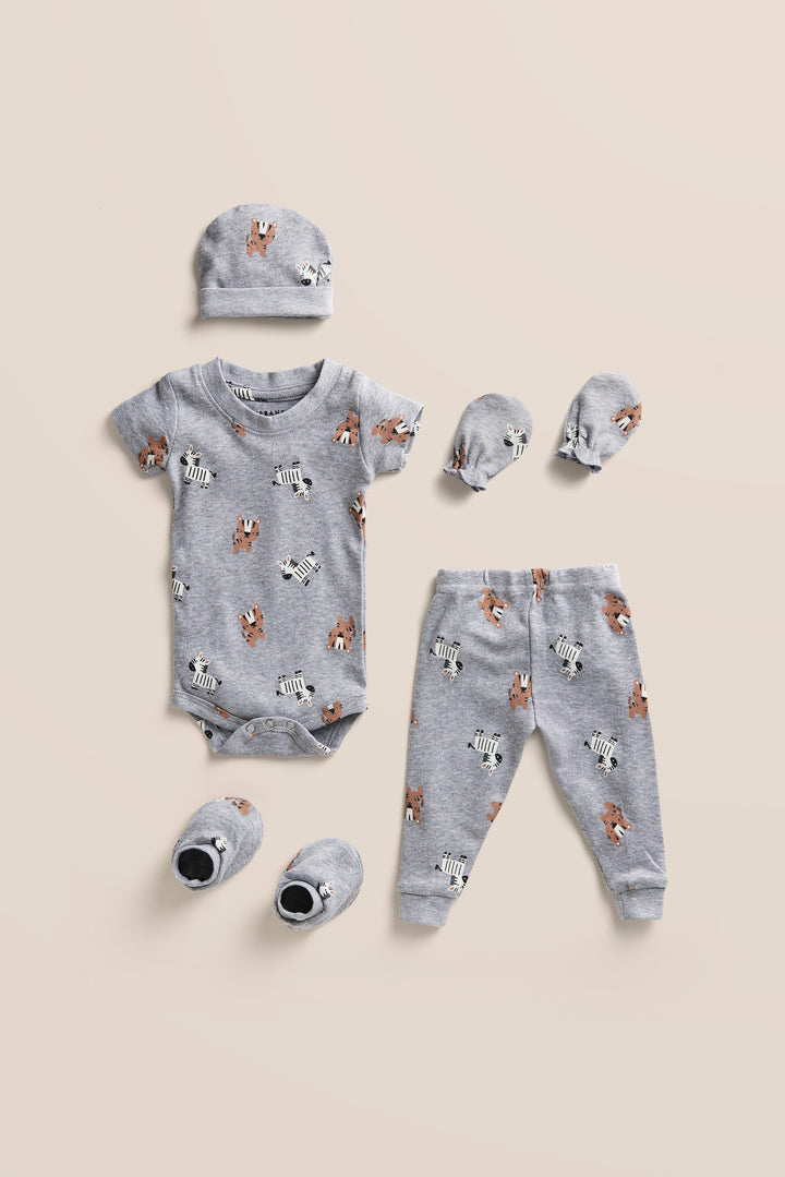100% Cotton Onesies and Pant Set| Safari Friends 6-Piece Newborn Cotton Clothing Set