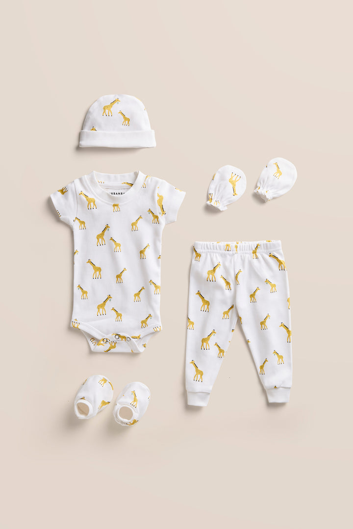 100% Cotton Onesies and Pant Set| Gentle Giraffe 6-Piece Newborn Cotton Clothing Set