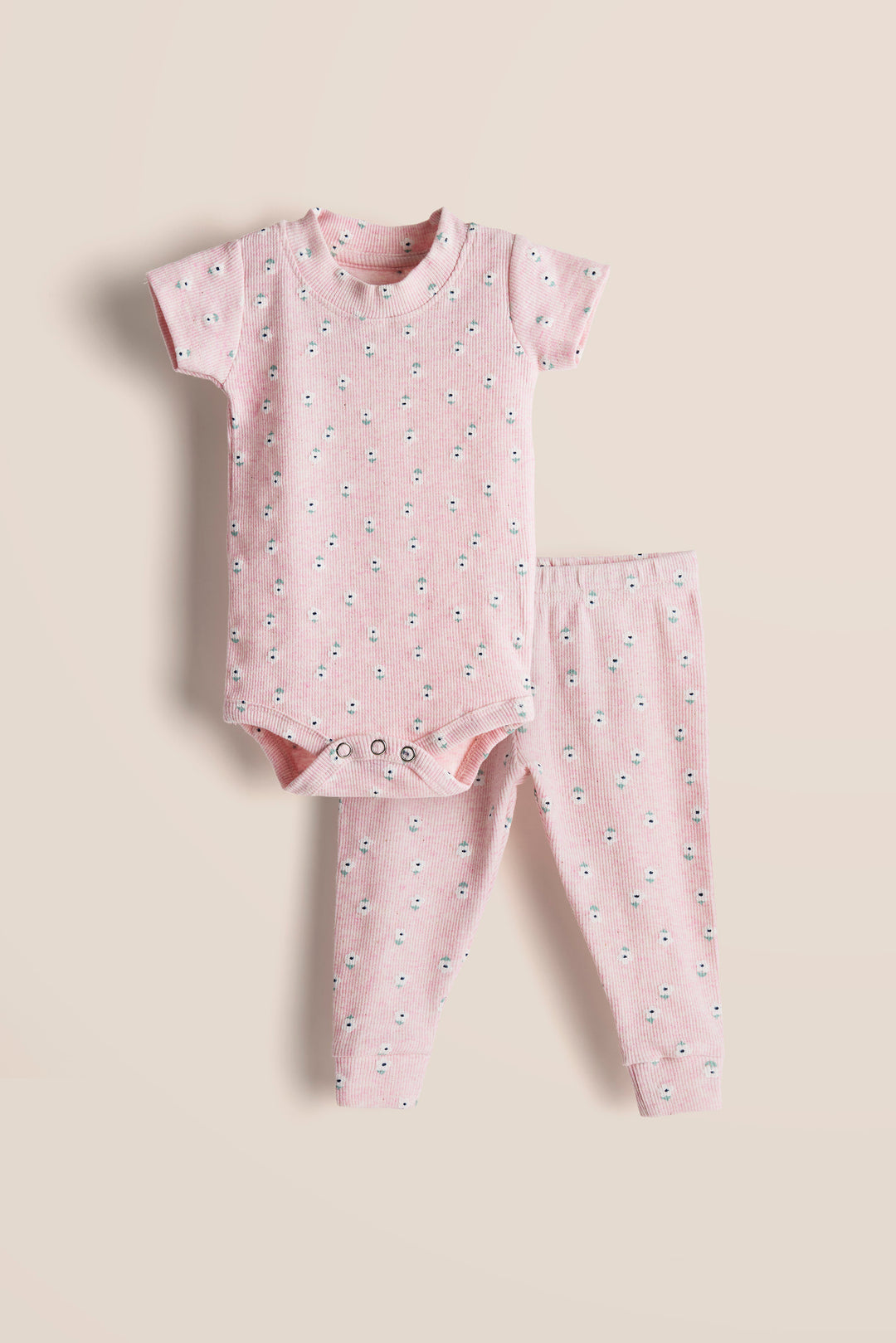 100% Cotton Onesies and Pant Set – Pink Daisy