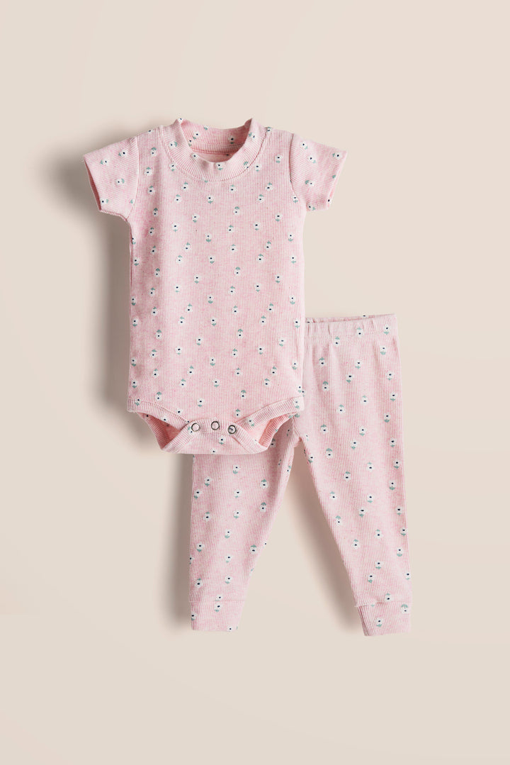 100% Cotton Onesies and Pant Set – Pink Daisy