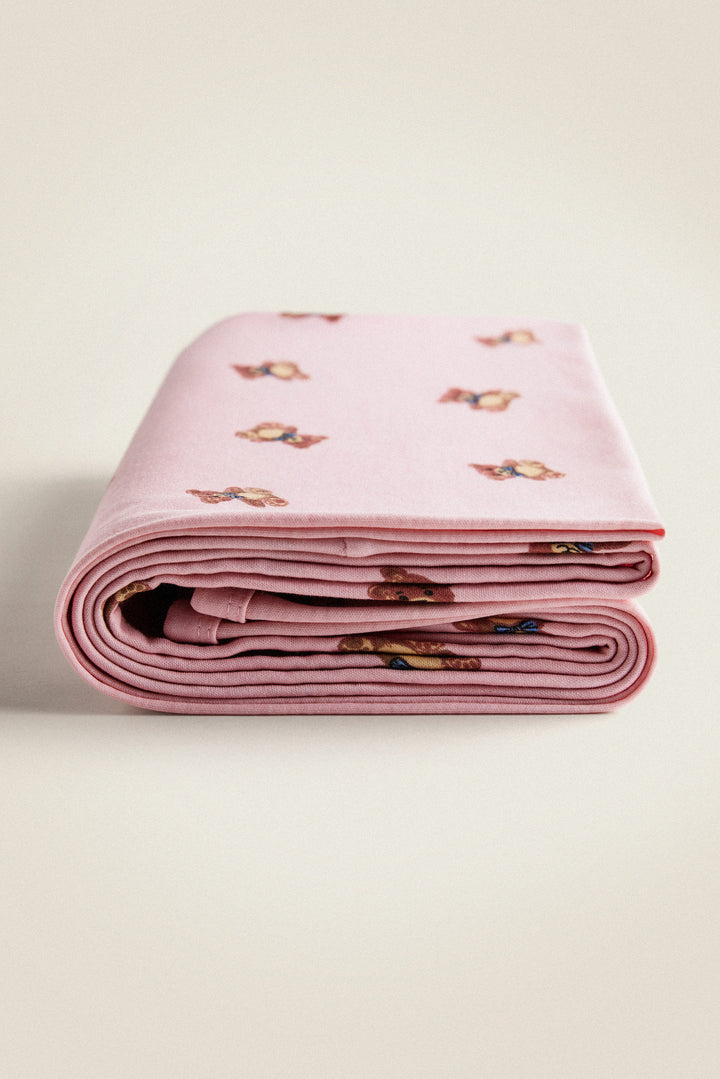 100% Organic GOTS Certified Cotton Baby Blanket - Teddy Bear Print Blush Pink