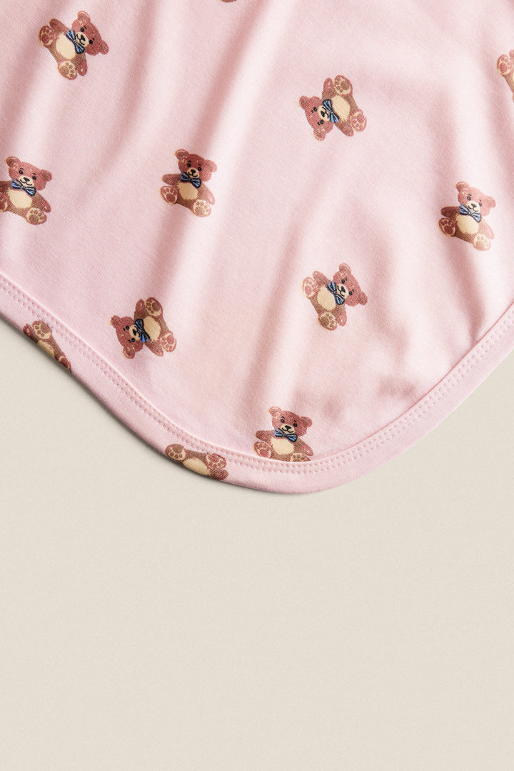 100% Organic GOTS Certified Cotton Baby Blanket - Teddy Bear Print Blush Pink