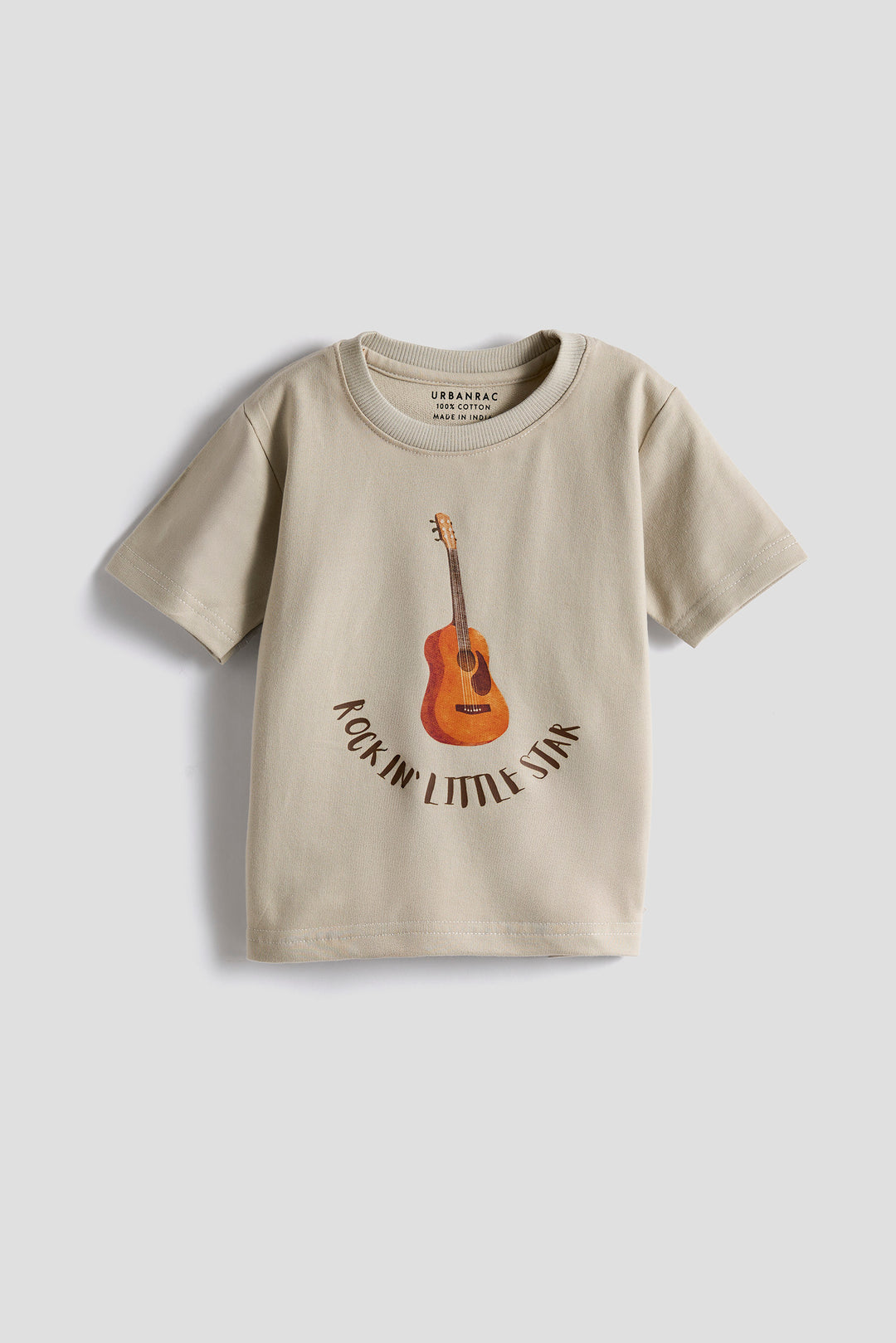 Boys' Beige Cotton T-shirt – Rockin’ Little Star Guitar Print