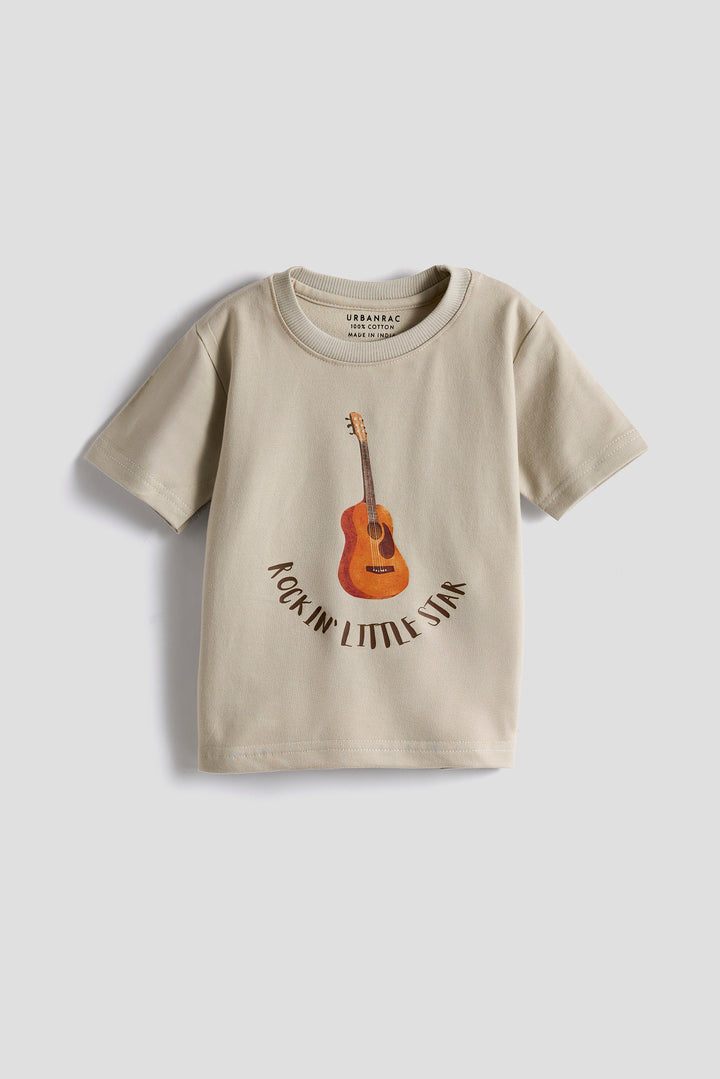 Boys' Beige Cotton T-shirt – Rockin’ Little Star Guitar Print