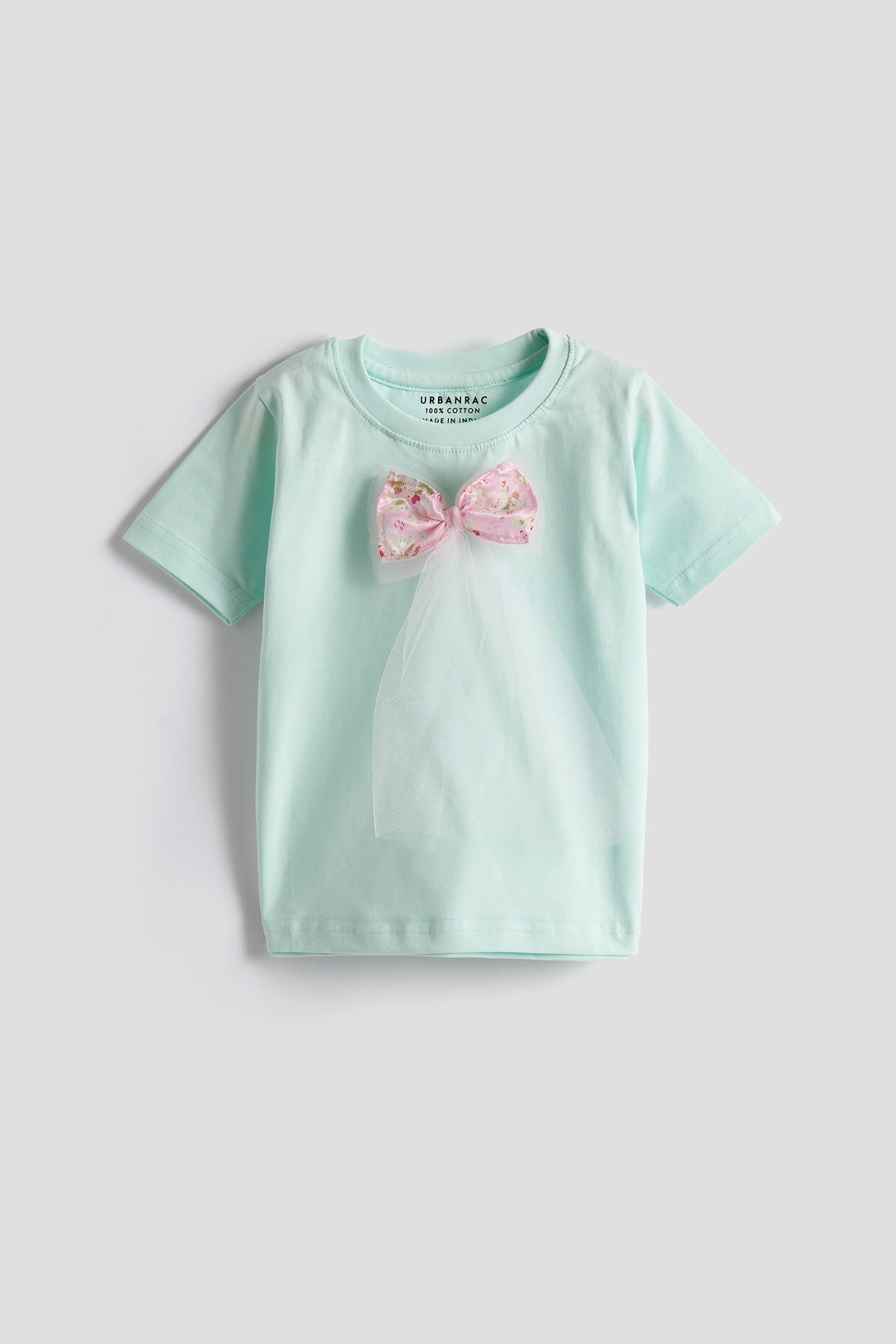 Girls’ Mint Green Cotton T-shirt with Bow Detail