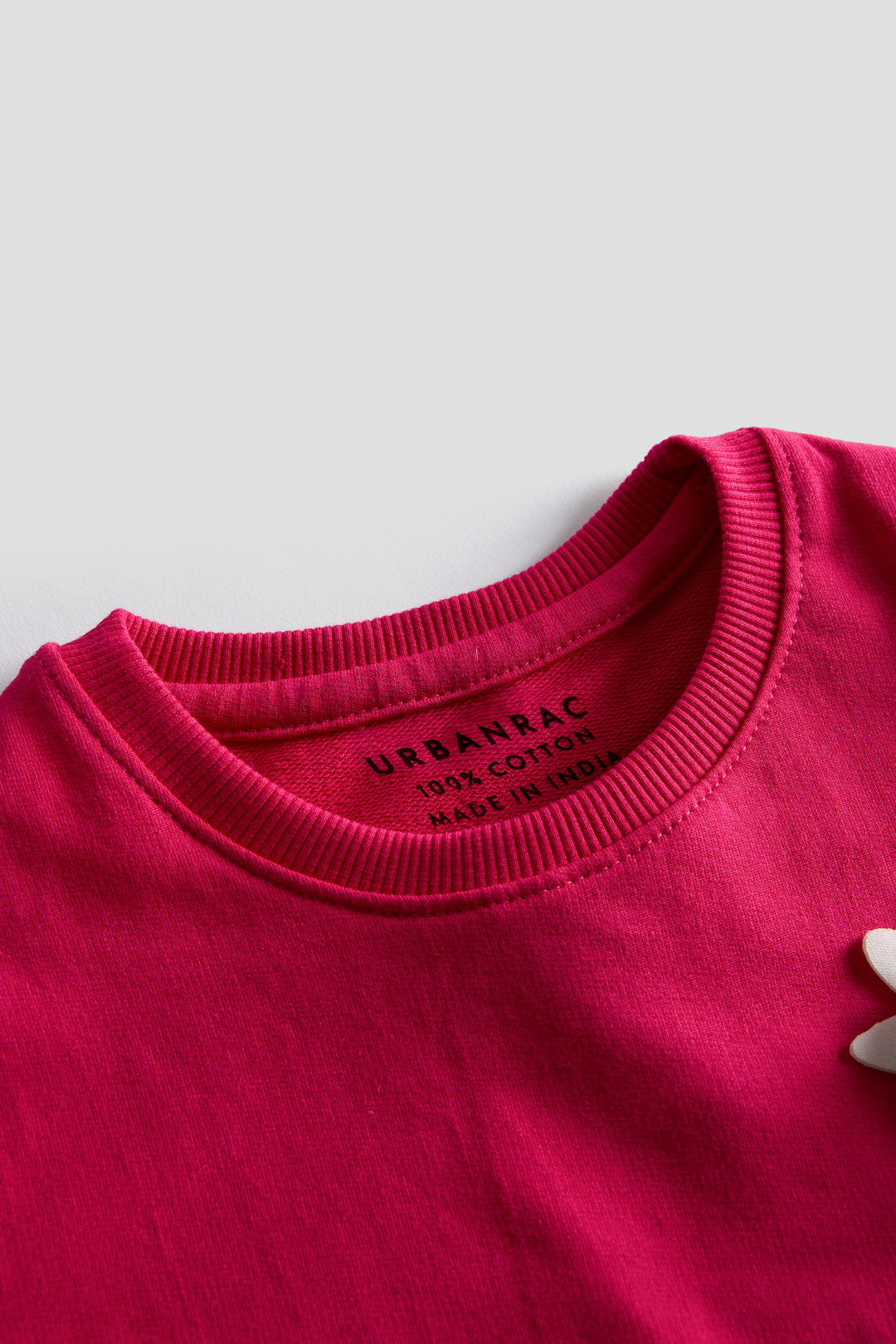 Girls' Hot Pink Cotton T-shirt with 3D Flower Appliqué