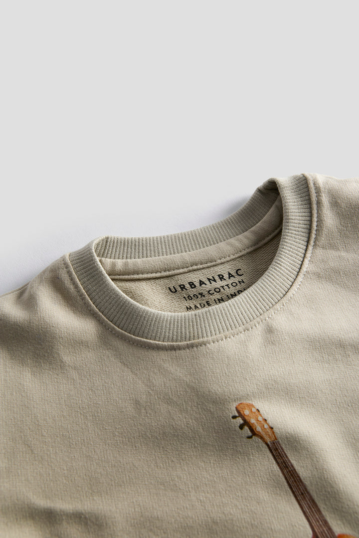 Boys' Beige Cotton T-shirt – Rockin’ Little Star Guitar Print