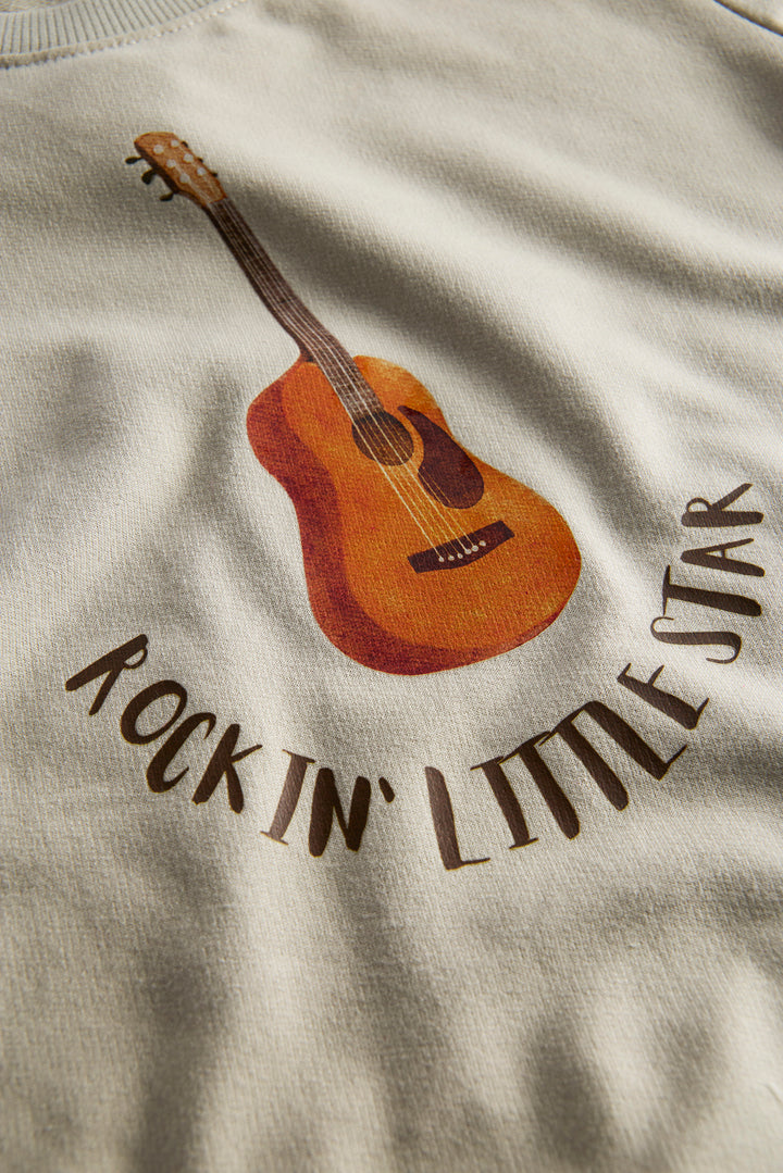 Boys' Beige Cotton T-shirt – Rockin’ Little Star Guitar Print