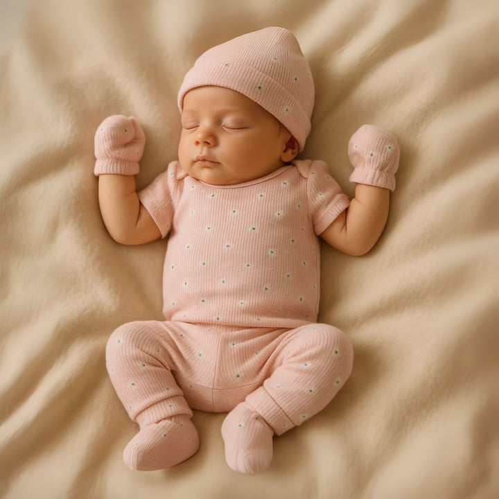 100% Cotton Onesies and Pant Set| 7 - Piece Newborn Essentials Set – Pink Daisy