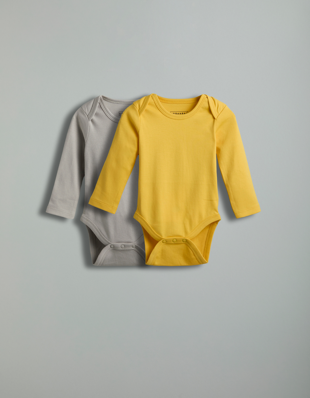 GOTS Certified Organic Cotton Full Sleeves Baby Onesies - Pack of 2 | Yellow and Grey - Urbanrac