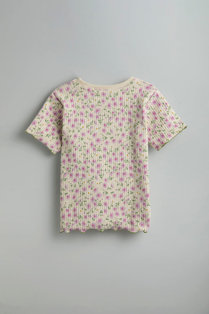 100% Cotton Co-Ord Set for Toddlers | Floral Off-White - Urbanrac