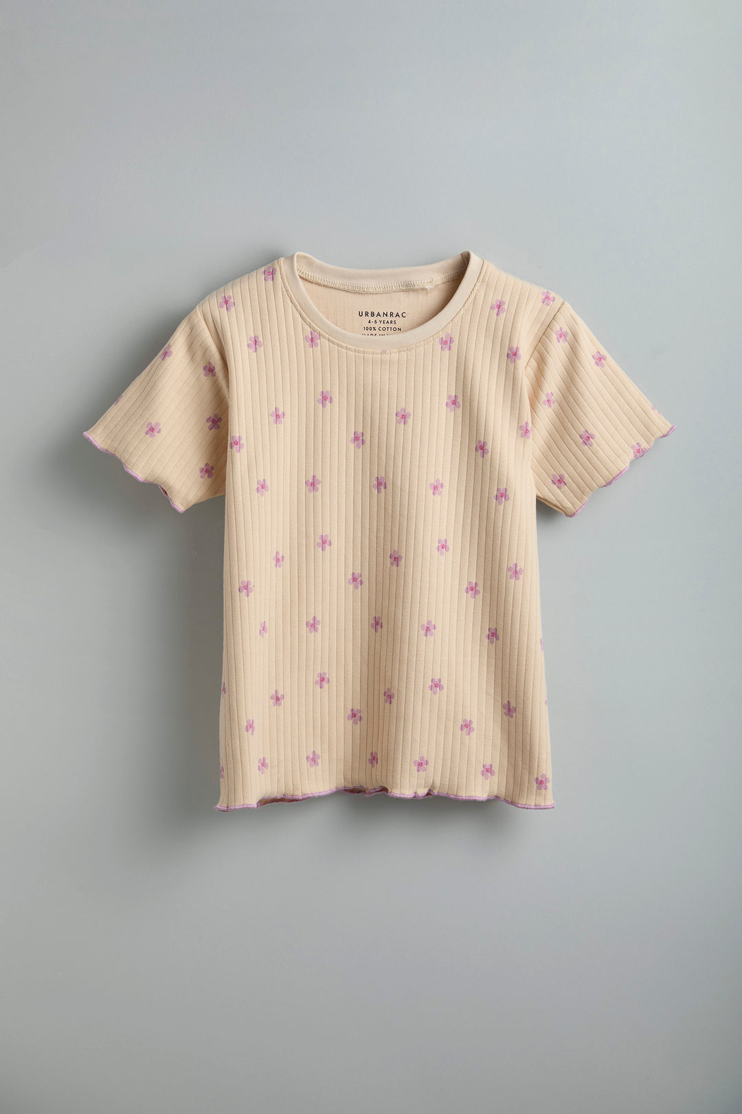 100% Cotton Co-Ord Set for Toddlers | Beige purple floral - Urbanrac