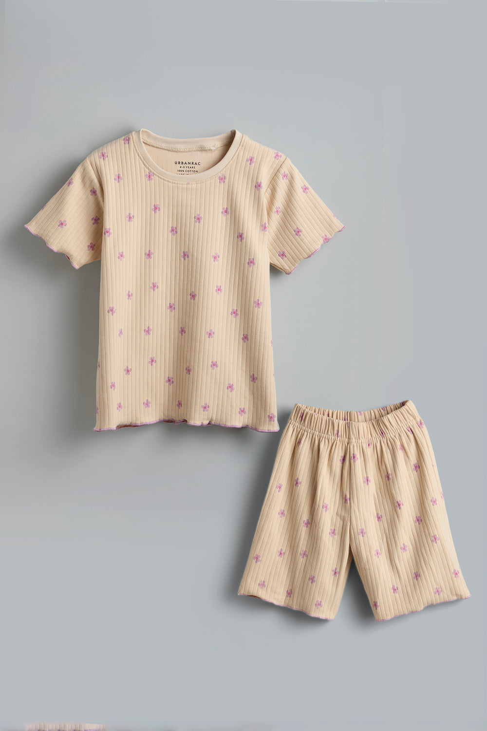 100% Cotton Co-Ord Set for Toddlers | Beige purple floral - Urbanrac
