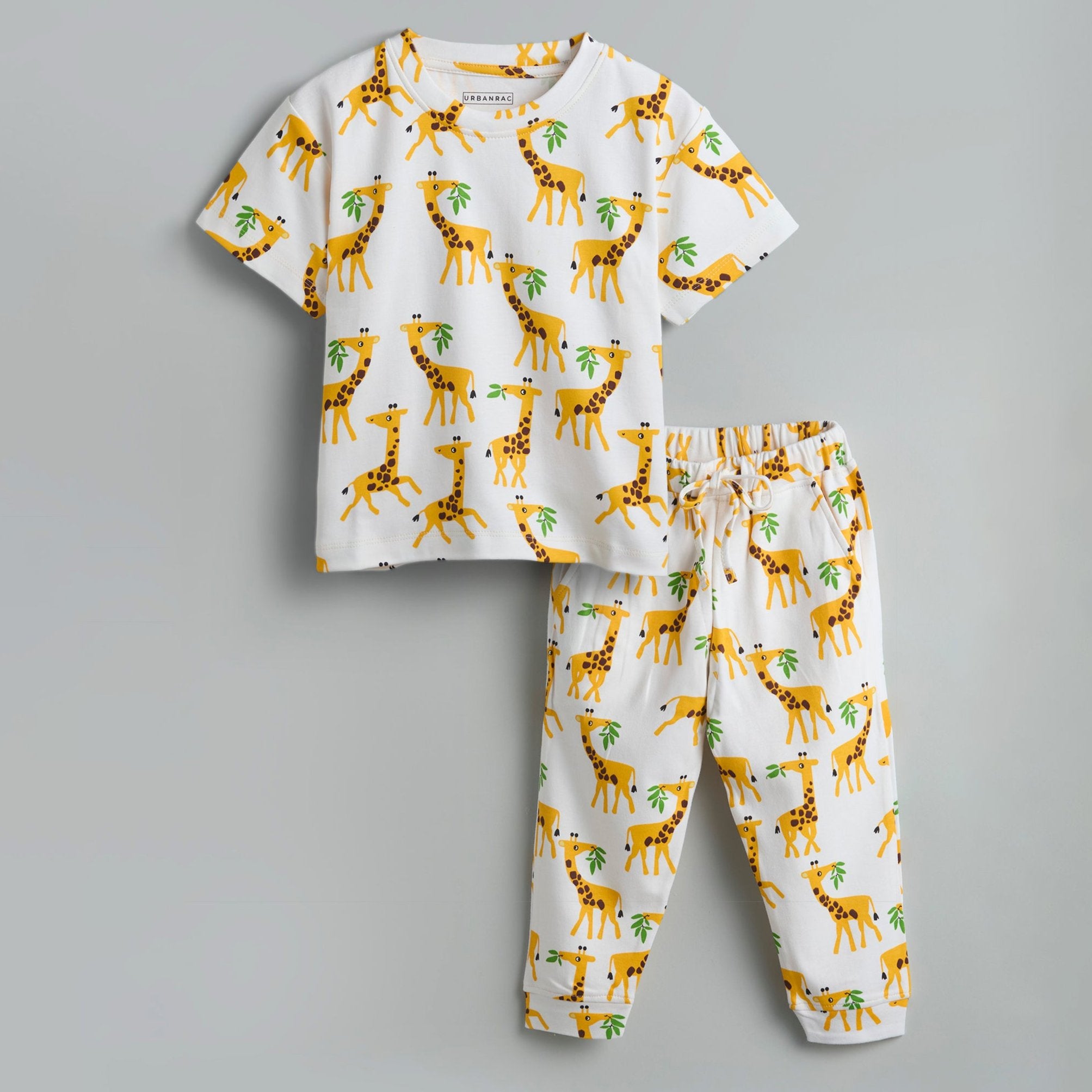 GOTS Certified Organic Cotton Sleepwear Set for Toddlers| Giraffe Print - Urbanrac