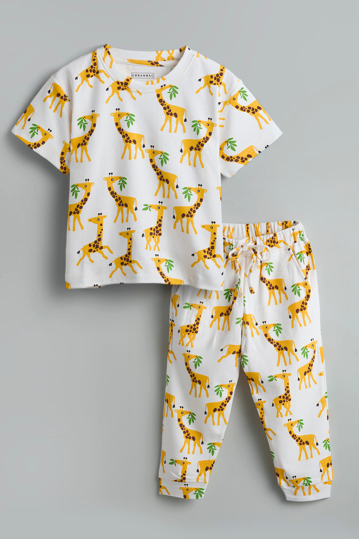 GOTS Certified Organic Cotton Sleepwear Set for Toddlers| Giraffe Print - Urbanrac
