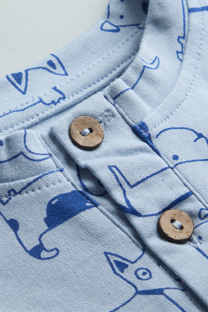GOTS Certified Organic Cotton Romper for Babies | Blue dogs print - Urbanrac