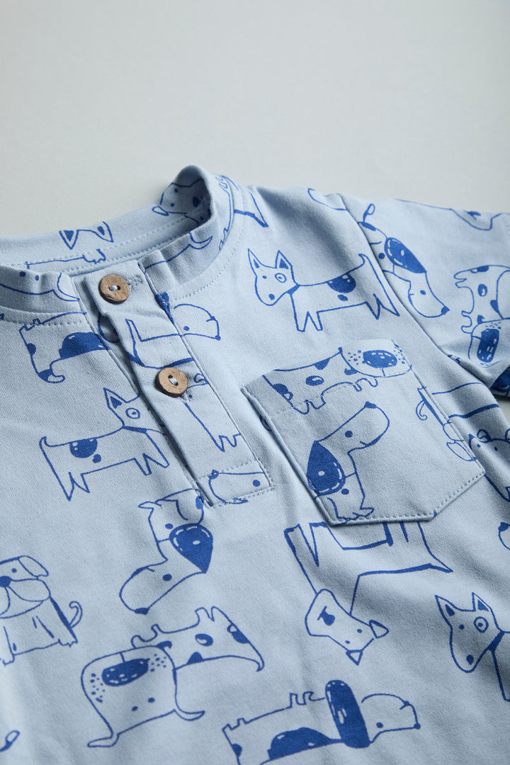 GOTS Certified Organic Cotton Romper for Babies | Blue dogs print - Urbanrac