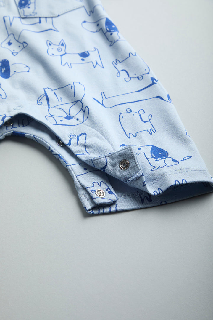 GOTS Certified Organic Cotton Romper for Babies | Blue dogs print - Urbanrac
