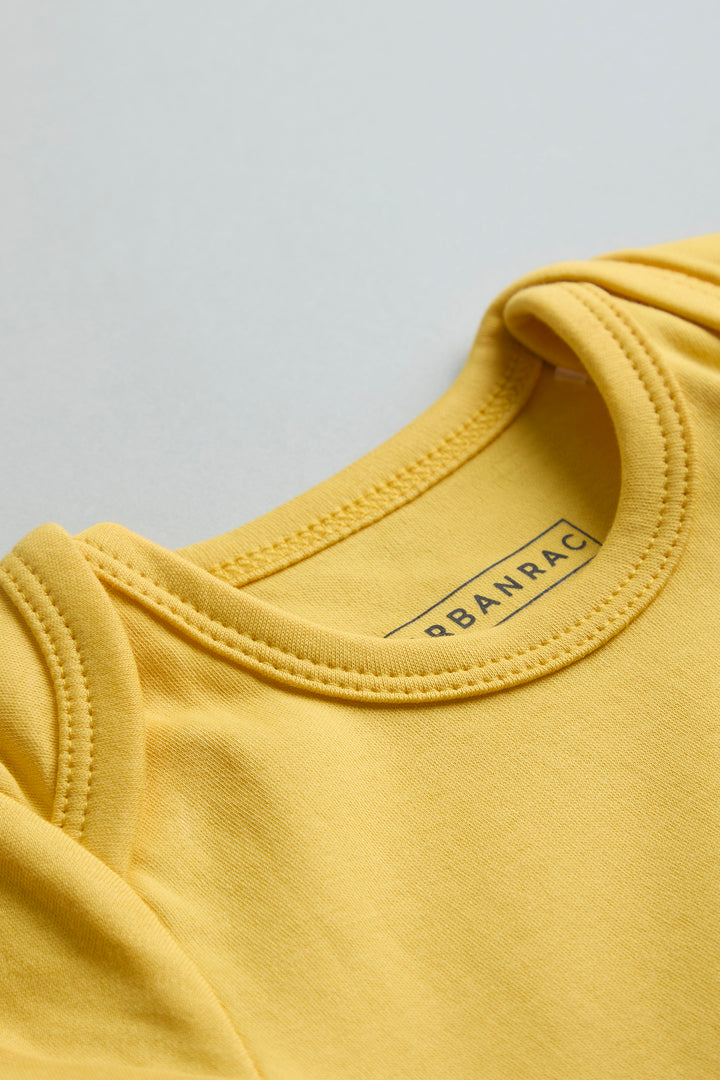 GOTS Certified Organic Cotton Full Sleeves Onesies | Yellow Giraffe Print - Urbanrac